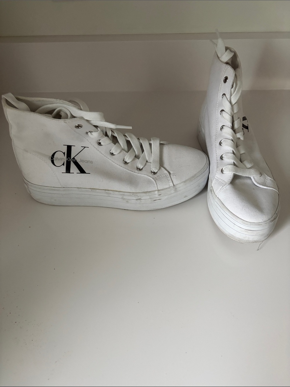 Calvin Klein White High-Top Platform Sneakers with CK Branding